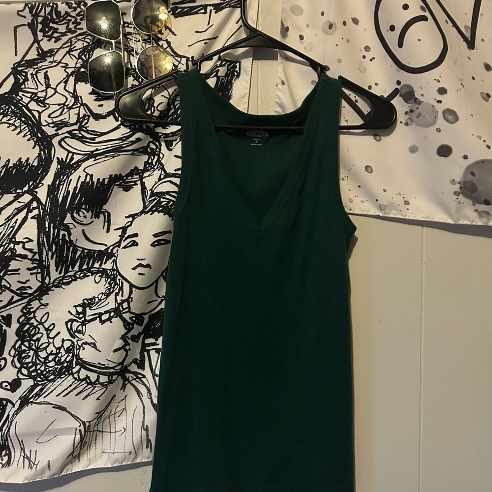 Dark Green Low Cut Sleeveless Top
